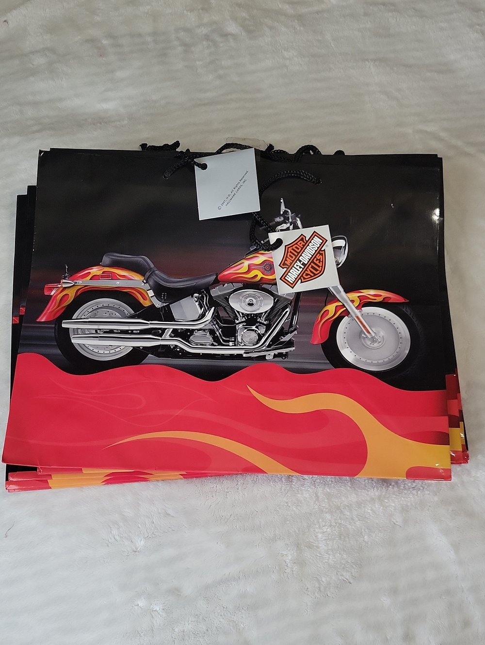 10- Harley-Davidson Black Motorcycle Gift Bag with Red and Yellow Flames
